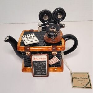 Tony Carter Hollywood Film Set Miniature Teapot Film Camera Lid 5" Tall NWT